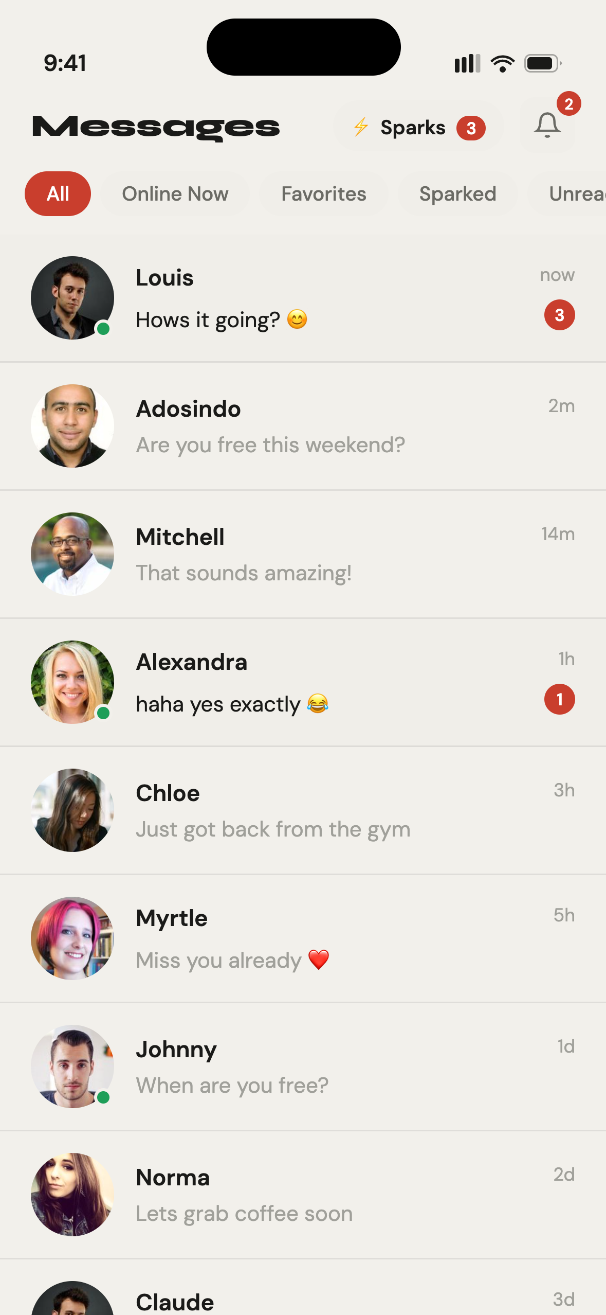 Gettit messages inbox showing active conversations