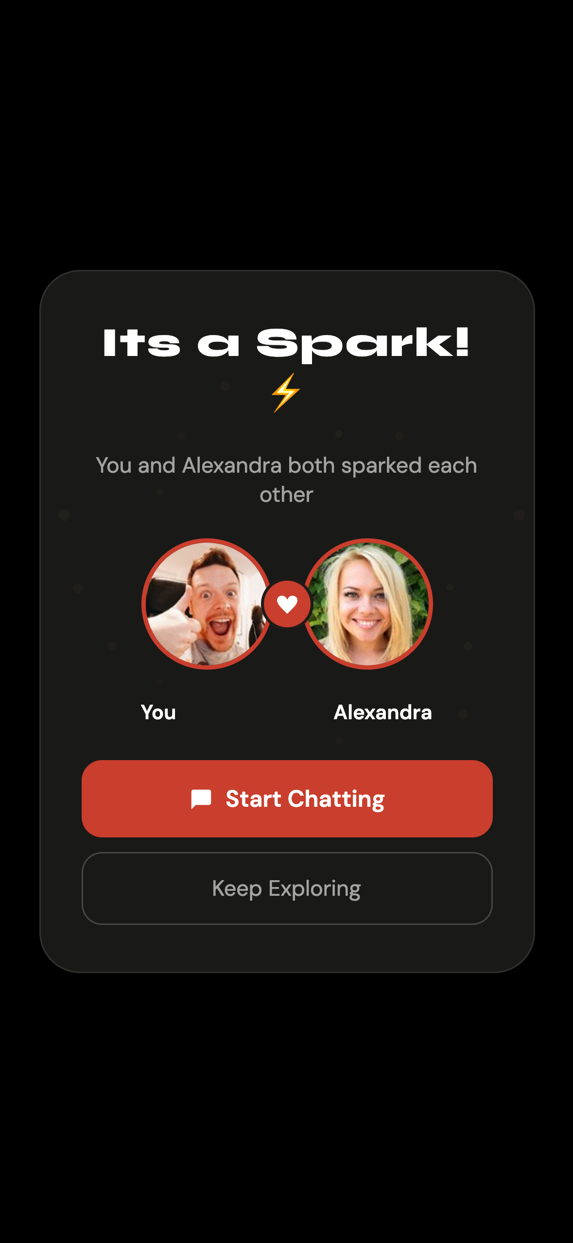 Gettit spark match screen